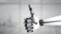 Isolated robotic arm showing on white light background. The robot hand giving the `okay` sign. Metal cyborg Hand Showing Thumbs Up Royalty Free Stock Photo