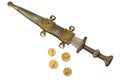 Isolated Roman Empire Dagger and Denarii Coin Replicas II Royalty Free Stock Photo