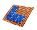 Isolated roof assembling photovoltaic solar panels. Solar panels installation. 3D illustration
