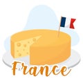 Isolated round cheese with french flag France concept Vector Royalty Free Stock Photo