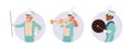 Isolated round icon composition set with happy children artist of music festive orchestra characters