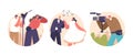Isolated Round Icons Or Avatars Of Bride And Groom Couple At Wedding Photoshoot, Captured By Skilled Photographer