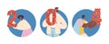 Isolated Round Icons or Avatars of Diverse Joyful Characters Holding Colorful Numbers 2024, Their Faces Filled With Hope