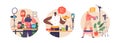 Isolated Round Icons Or Avatars Of The Influencer Characters Promote Sports Equipment And Nutrition Through Content