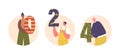 Isolated Round Icons or Avatars of Joyful Characters Holding Colorful Numbers 2024, Their Faces Filled With Hope