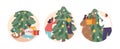 Isolated Round Icons, Avatars Of Parents And Kids Family Characters Joyfully Decorating Christmas Tree, Sharing Laughter Royalty Free Stock Photo