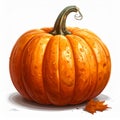 Isolated Round Orange Pumpkin with Water Droplets on White Background Royalty Free Stock Photo