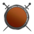 Isolated round shield with two swords on white background. Vector illustration of a shield with a sword Royalty Free Stock Photo