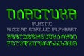 Isolated Russian cyrillic alphabet. Green gradient luminous letters 3d font. Title in Russian - Plastic