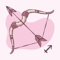 Isolated sagittarius zodiac sign sketch bow and arrow Vector