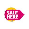 Isolated sale banner template illustration. Pink sign with text in yellow circle