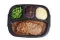 Isolated salisbury steak tv dinner with brownie Royalty Free Stock Photo