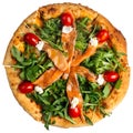 Isolated salmon and arugula pizza