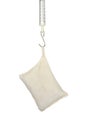 isolated sandbag hanging on spring balance on white background. Royalty Free Stock Photo