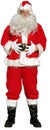 Isolated santa stands with his hands on his tummy as if to say