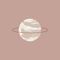 Isolated Saturn with marble texture. Cosmic minimalistic landscape scene. Vector illustration