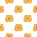 Isolated scandinavian seamless pattern with orange flower silhouettes. White background. Doodle style Royalty Free Stock Photo