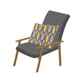Isolated scandinavian style armchair and pillow with pattern. Cute vector hand-drawn illustration