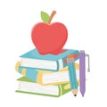 Isolated school books pencils and apple vector design Royalty Free Stock Photo