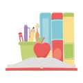 Isolated school books pencils mug and apple vector design Royalty Free Stock Photo