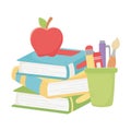 Isolated school books pencils mug and apple vector design Royalty Free Stock Photo