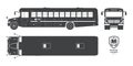 Isolated school bus black silhouette. Blueprint of municipal transport. Top, side, front vehicle view. Academy lorry Royalty Free Stock Photo