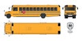 Isolated school bus drawing. 3d blueprint of municipal transport. Top, side, front vehicle view. Academy orange lorry Royalty Free Stock Photo