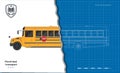 Isolated school bus drawing. 3d outline blueprint of municipal transport. Top, side, front vehicle view. Academy lorry