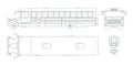 Isolated school bus drawing. Outline blueprint of municipal transport. Top, side, front vehicle view