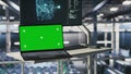 Isolated screen laptop automating supercomputers hardware inside server hub Royalty Free Stock Photo
