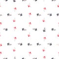 Isolated seamless botanic pattern with pink and purple little camomile flowers print. White background Royalty Free Stock Photo