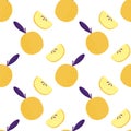 Isolated seamless bright summer pattern with doodle yellow apple ornament. White background Royalty Free Stock Photo