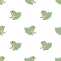 Isolated seamless doodle pattern in kids style with grey colored frog ornament. White background Royalty Free Stock Photo