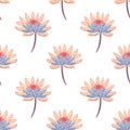 Isolated seamless doodle pattern with pink and blue colored chrysanthemum flower shapes Royalty Free Stock Photo