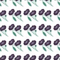 Isolated seamless doodle poppy flower pattern. Hand drawn stylized botanic ornament in purple color on white background Royalty Free Stock Photo