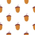 Isolated seamless food pattern with doodle acorn elements. Brown ornament on white background
