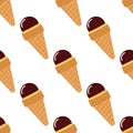 Isolated seamless ice cream with chocolate glaze and waffle cone pattern. White background Royalty Free Stock Photo