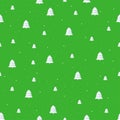Isolated seamless new year festive pattern with cute christmas tree, on bright green background Royalty Free Stock Photo