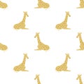 Isolated seamless pattern with beige childish giraffe shapes. White background. Zoo animal print