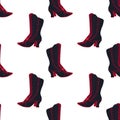 Isolated seamless pattern with black and red colored women boots shapes. White background Royalty Free Stock Photo