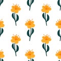 Isolated seamless pattern with bright yellow flower print. White background. Meadow flora backdrop Royalty Free Stock Photo