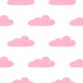 Isolated seamless pattern with clouds simple ornament. Pink weather ornament on white background