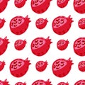 Isolated seamless pattern with red garnets. Doodle pomegranate fruit print on white background