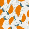 Isolated seamless random pattern with orange colored persimmon slice shapes. Light background with splashes