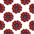 Isolated seamless red bright folk buds pattern in hand drawn style. White background. Floral backdrop Royalty Free Stock Photo