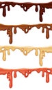 Isolated seamless repeatable melted chocolate, caramel and jam flow down Royalty Free Stock Photo
