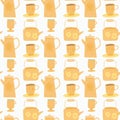 Isolated seamless summer teapot pattern. Kettle elements in bright orange color on white background