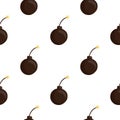 Isolated seamless weapon pattern with simple brown bomb silhouettes. White background