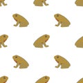 Isolated seamless wildlife nature pattern with cartoon brown simple frog silhouettes. White background