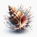 Isolated seashell on white background with a spiral conch, showcasing the beauty of marine life in a tropical beach setting and a Royalty Free Stock Photo